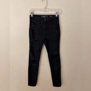 hollister black high-rise super skinny jeans with distressed details